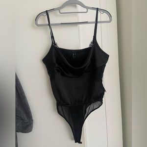 Satin Lace-Trim Bodysuit